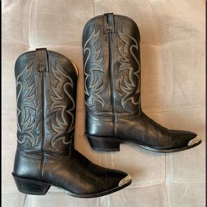 Nocona Boots Cowboy Stitch Embroidered Black Leather Pointed Toe Men’s Size 11